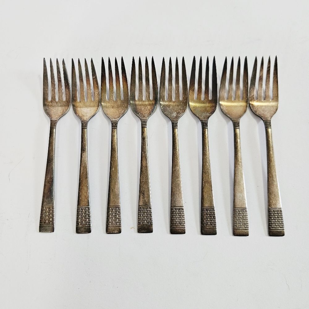 Vintage National Silver Co. Silverplate Cavalcade Pattern Salad Fork Set of 8
